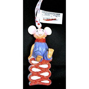 NWT Kurt S. Holly Alder 3.7" Mouse Red Glitter Ornament Christmas Candy Ribbon